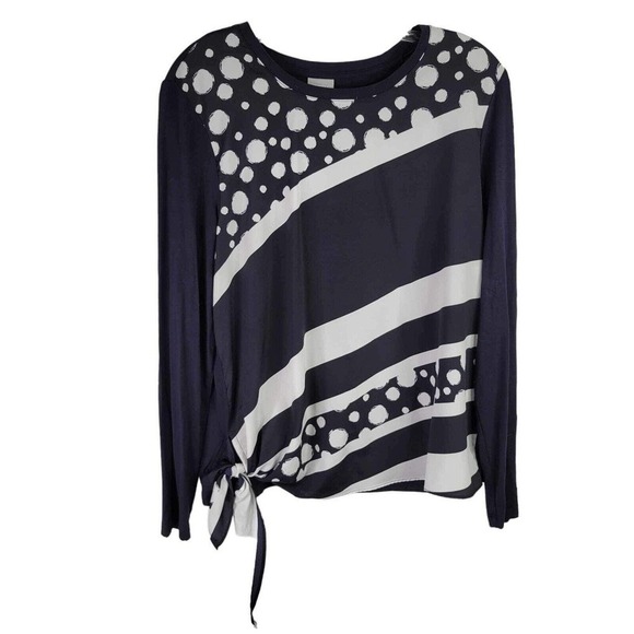 Chicos Tunic Women’s Blue White Top Size 1 US M Long Sleeve Tie Knot Nautical - Picture 3 of 9